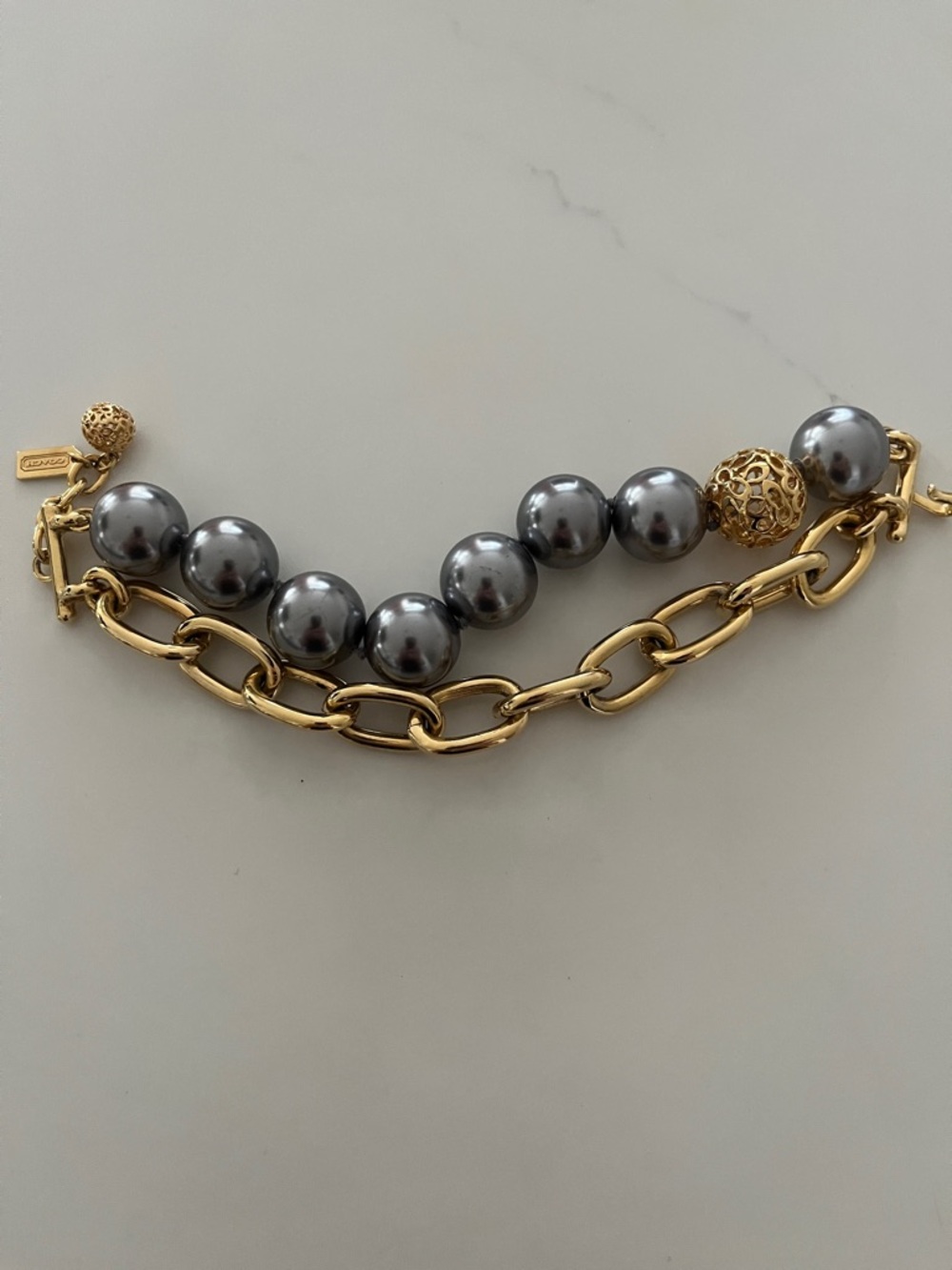 Coach Gold Chain and Gray Pearl Bracelet
